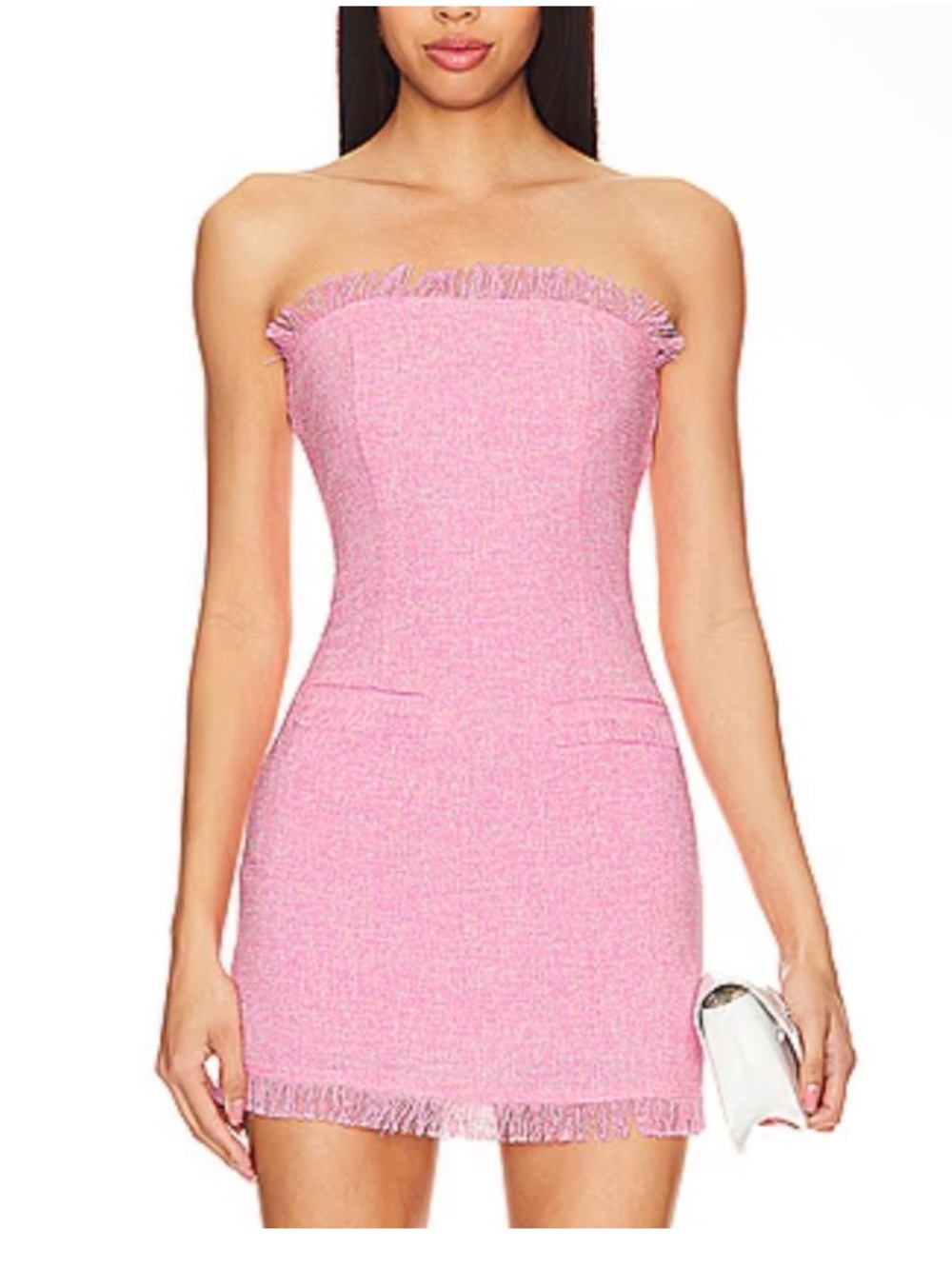 NWT! More To Come Women’s MEDIUM Houda Pink Strapless Mini Dress tweed Revolve - Picture 3 of 8